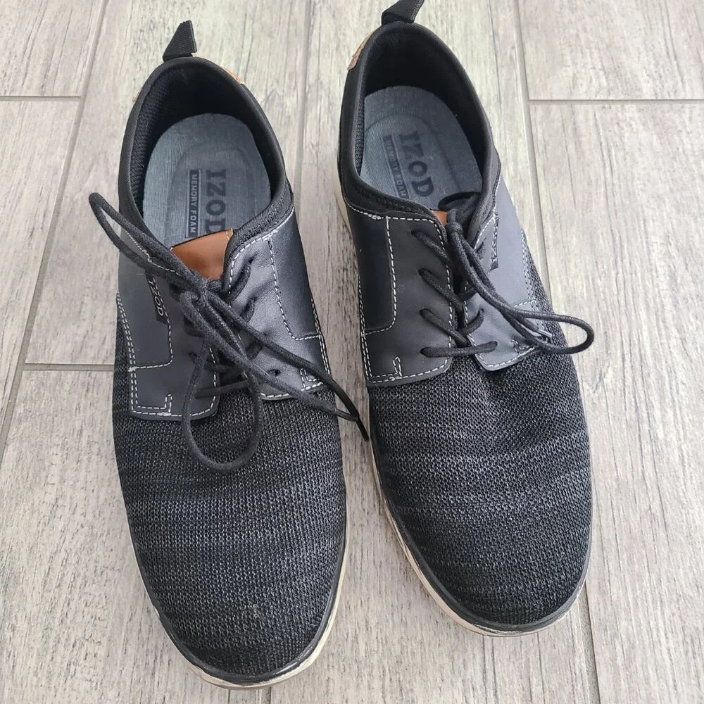 IZOD mens memory foam drift black knit casual oxford style lace up shoes size 11